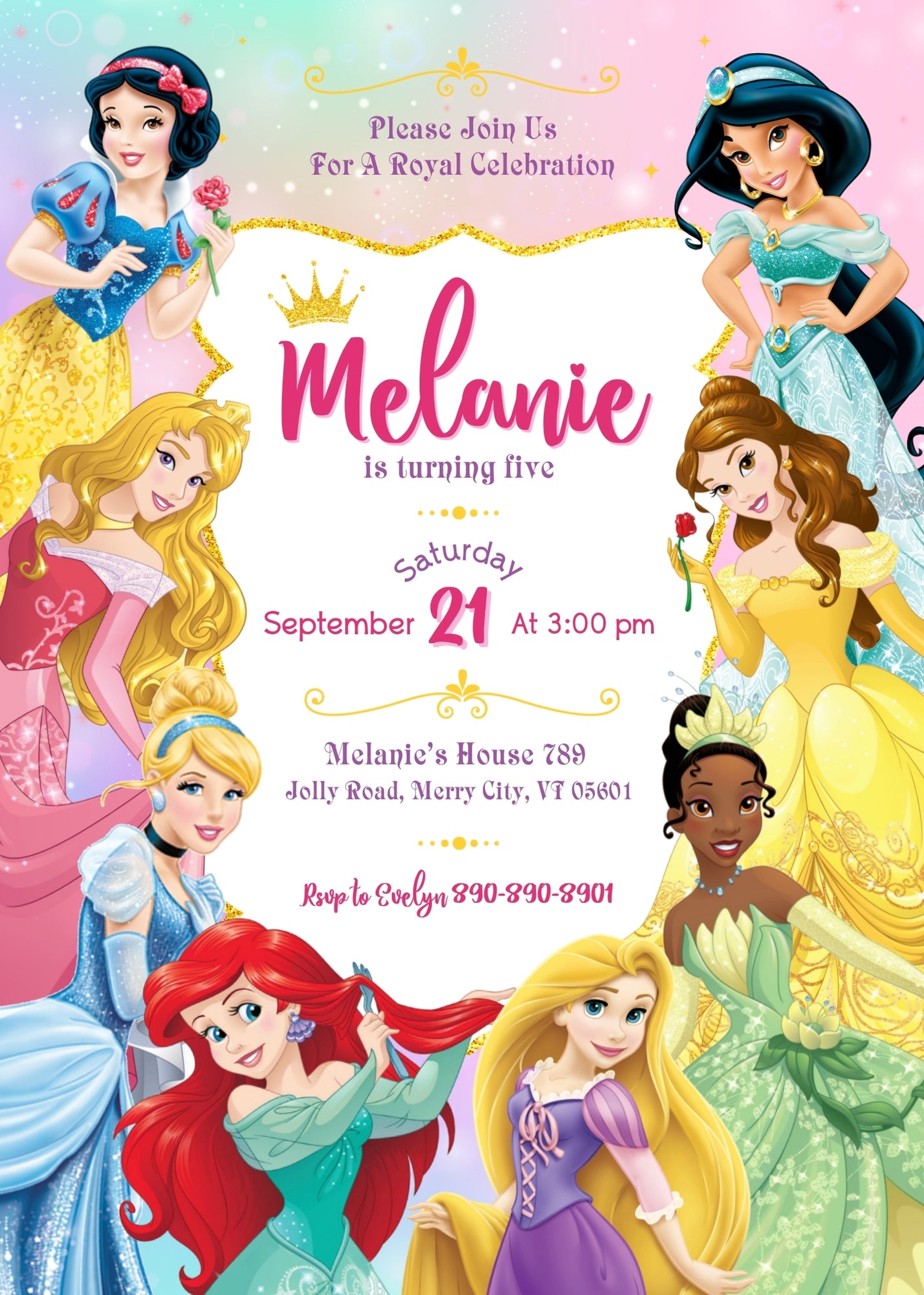 Disney Princess customizable invitation template | Share or Print | girl | JO068