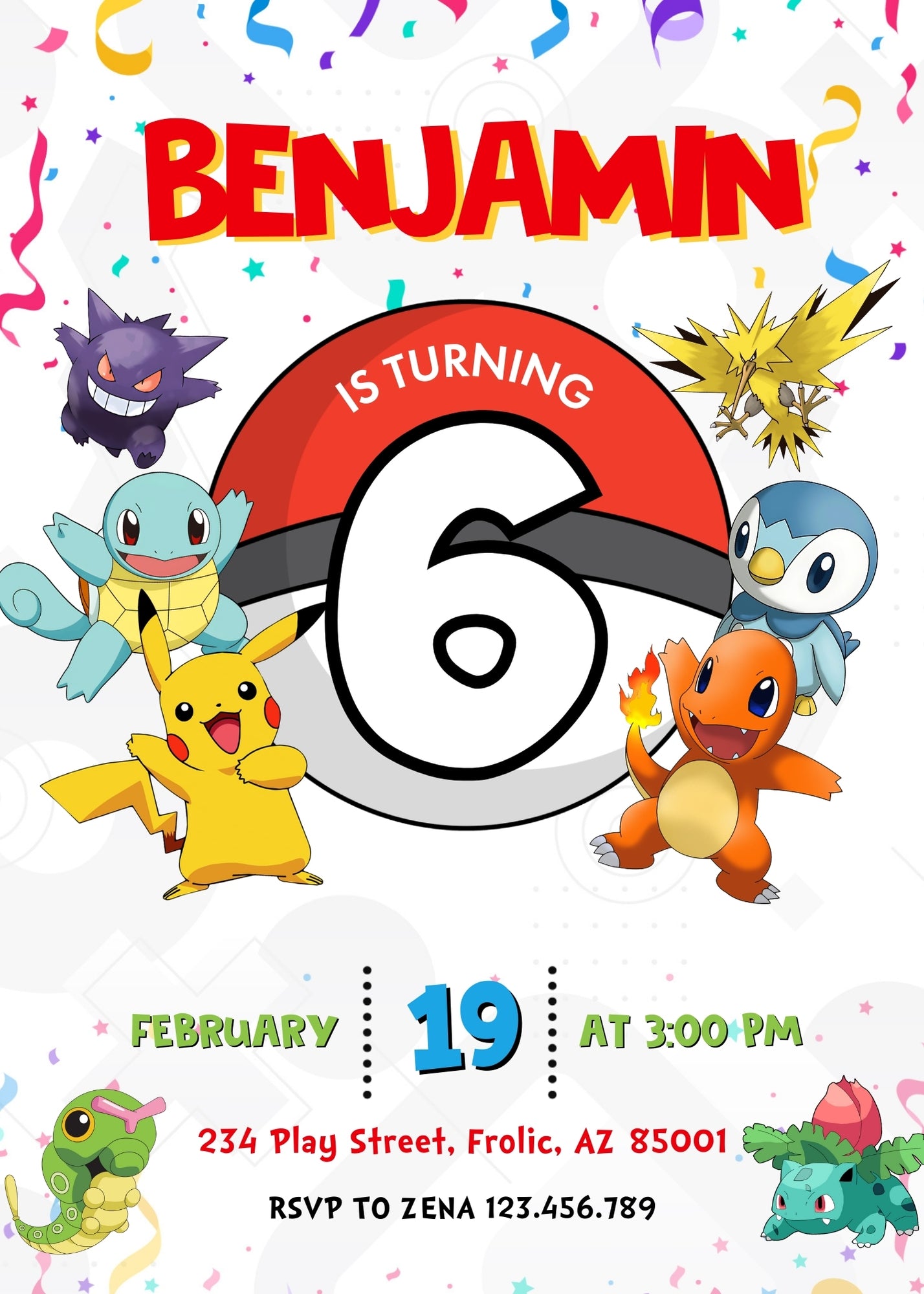 Pokemon Pikachu customizable invitation template | Share or Print | AE738