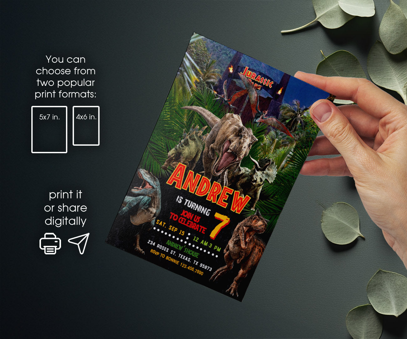 Jurassic Park Dinosaur customizable invitation template | Share or Print | MN481