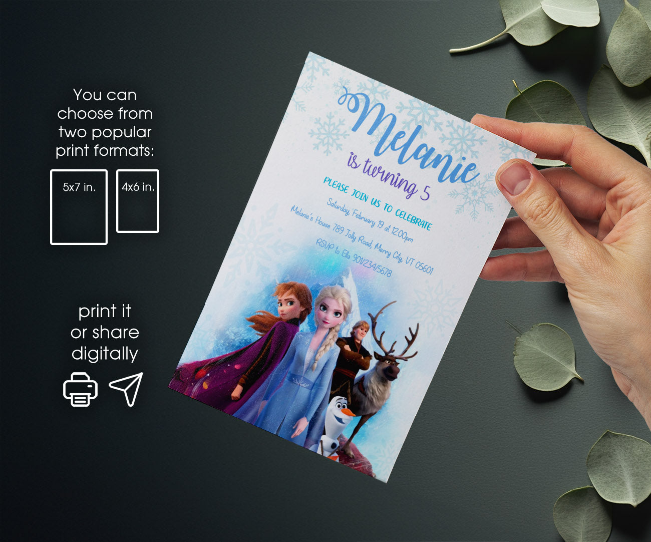Frozen Elsa customizable invitation template | Share or Print | girl | RY778