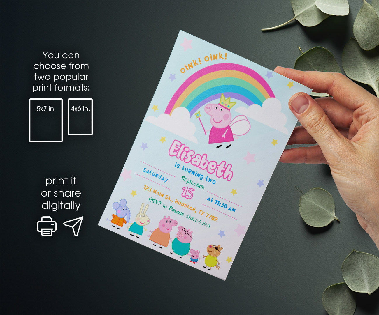 Peppa Pig customizable invitation template | Share or Print | girl | CR436