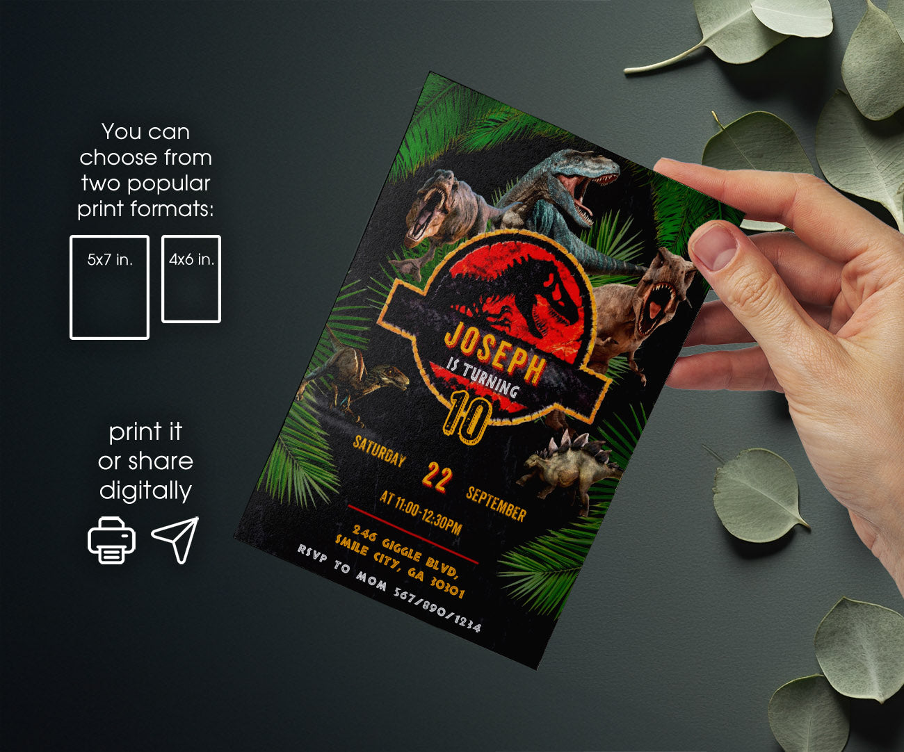 Jurassic Park Dinosaur customizable invitation template | Share or Print | MW110