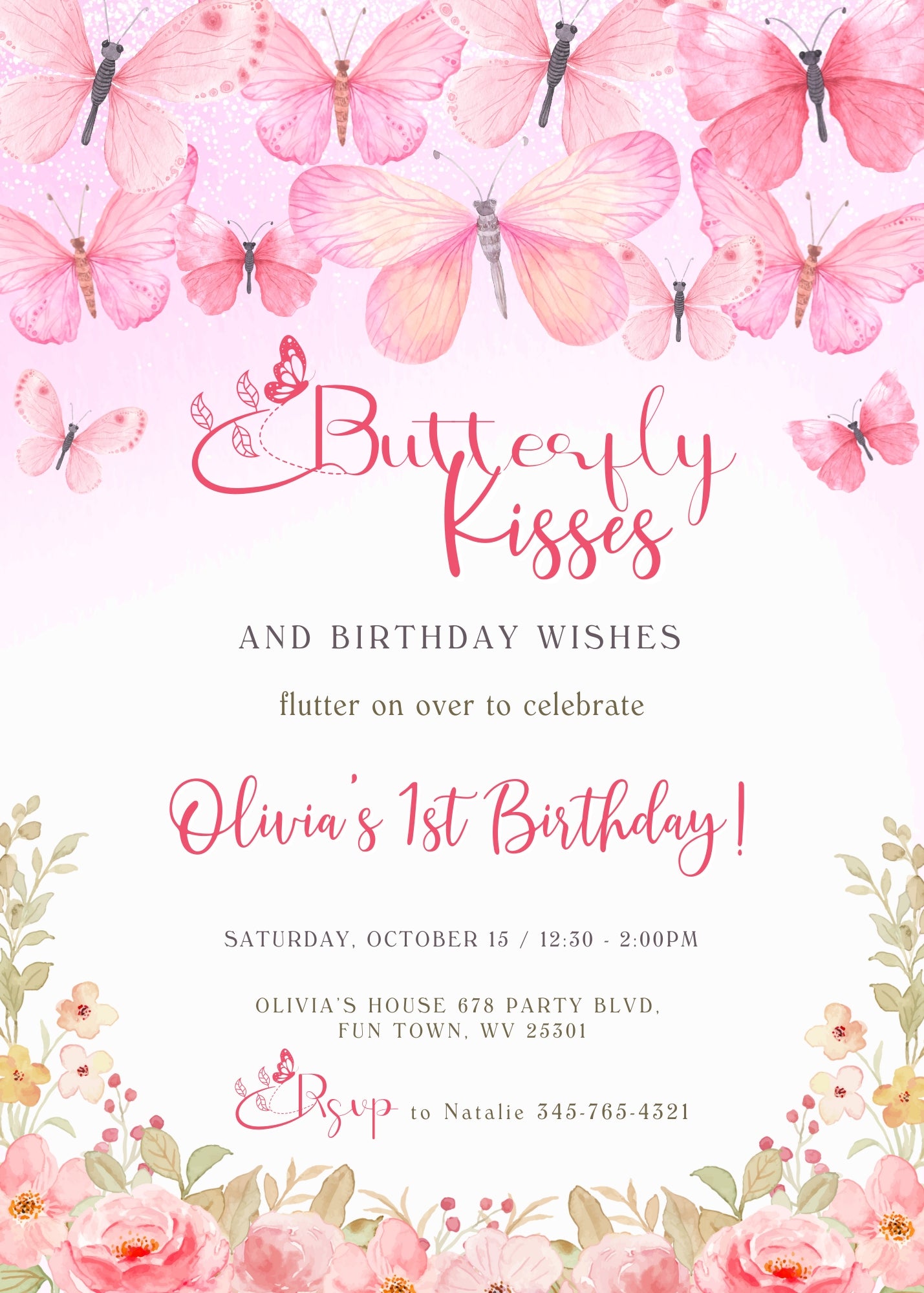 Butterfly Birthday customizable invitation template | Share or Print | girl | ZH632
