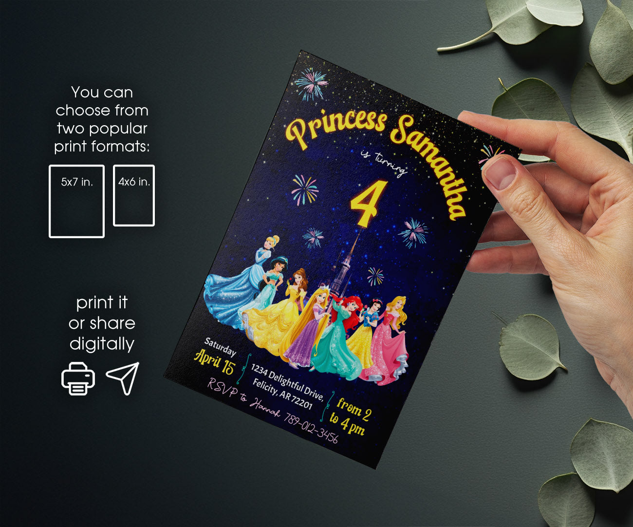 Disney Princess customizable invitation template | Share or Print | girl | OB136