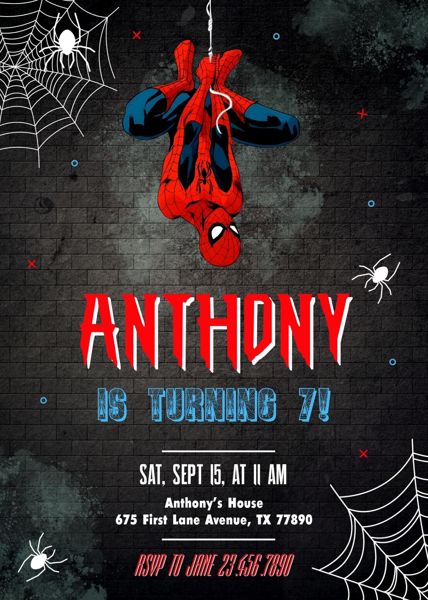 Spiderman Marvel Superhero customizable invitation template | Share or Print | boy | WU808