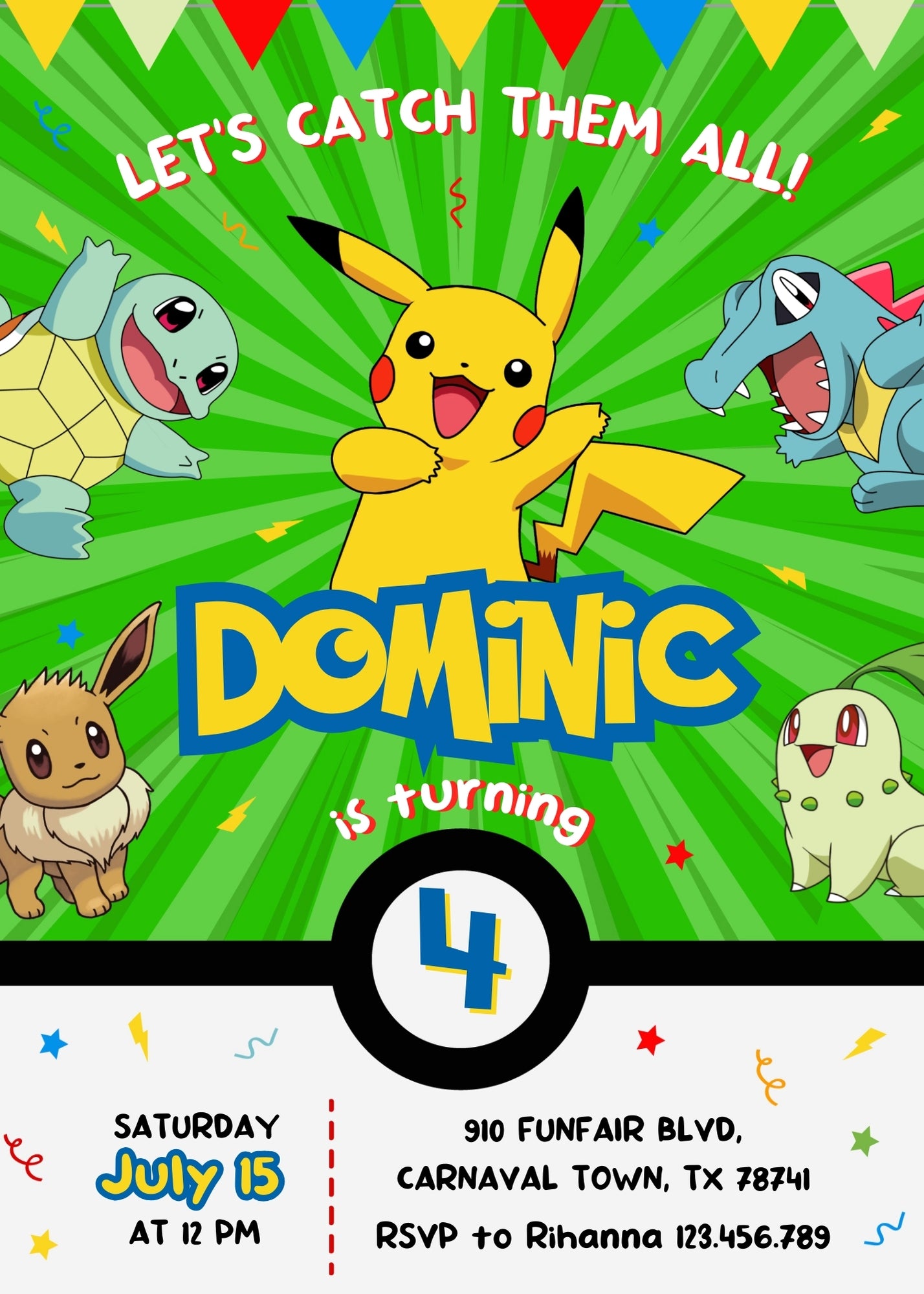 Pokemon Pikachu customizable invitation template | Share or Print | KZ276