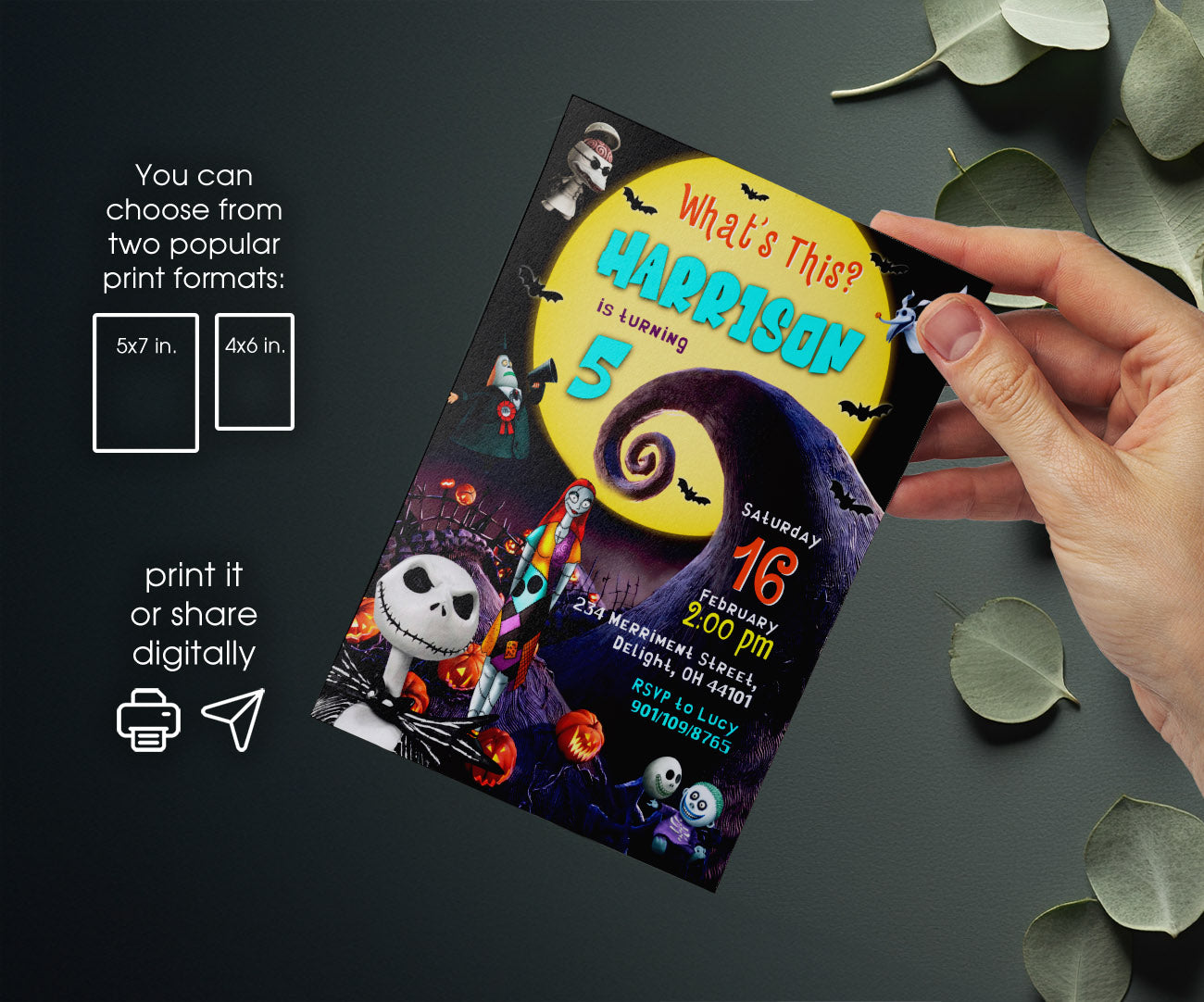 The Nightmare Before Christmas Halloween customizable invitation template | Share or Print | RH083
