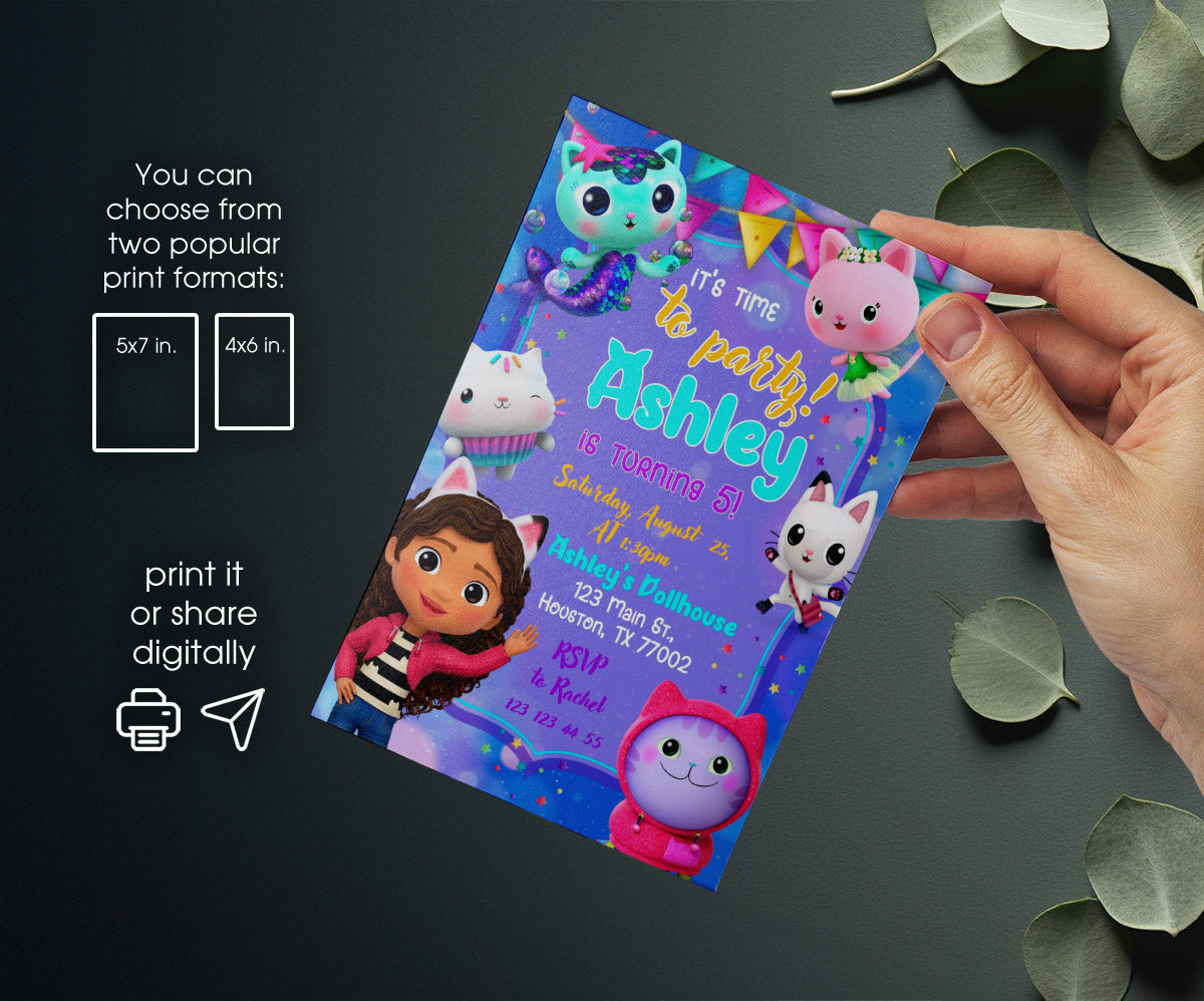 Gabby's Dollhouse Kitten customizable invitation template | Share or Print | girl | GU572