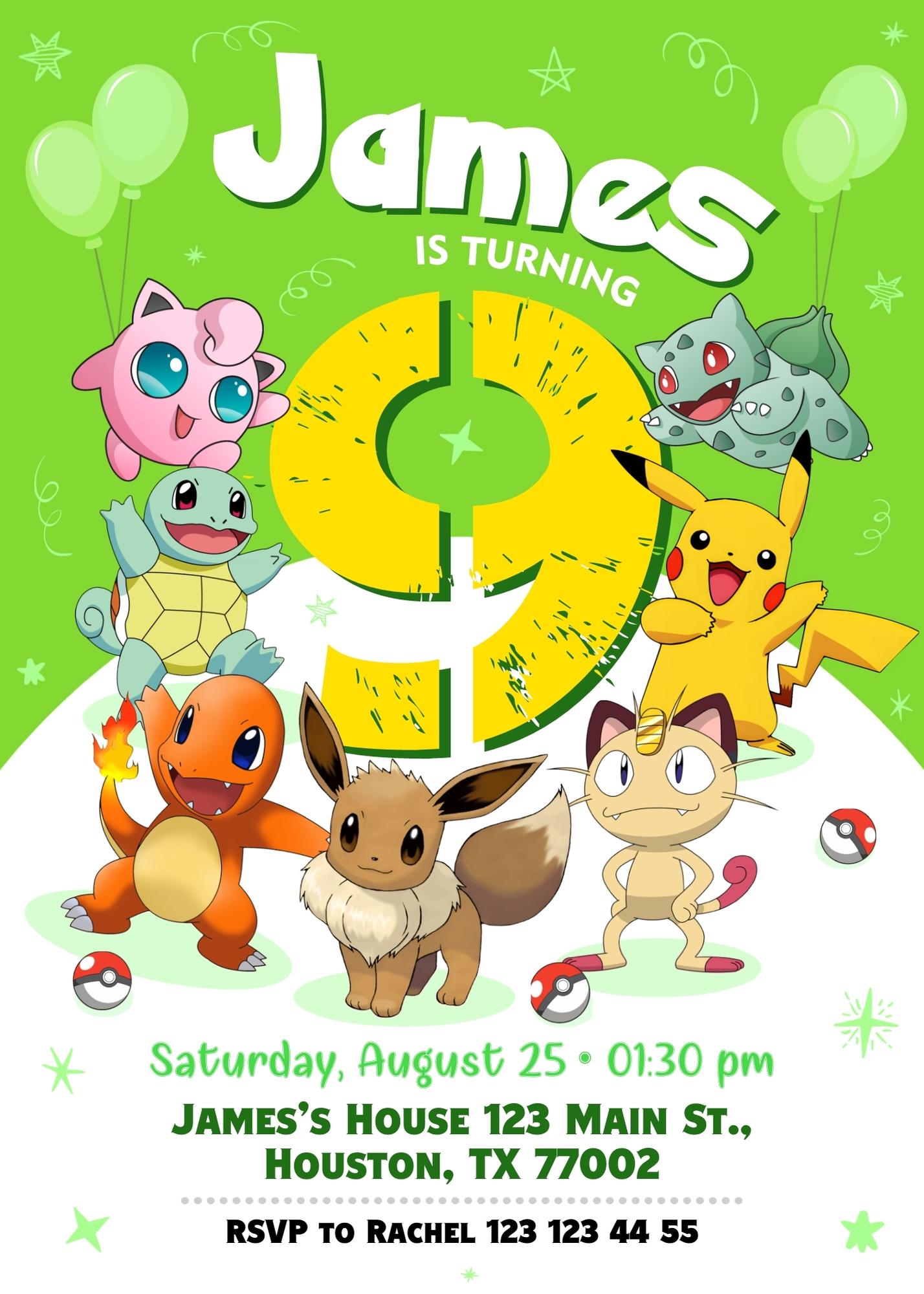 Pokemon Pikachu customizable invitation template | Share or Print | IS966