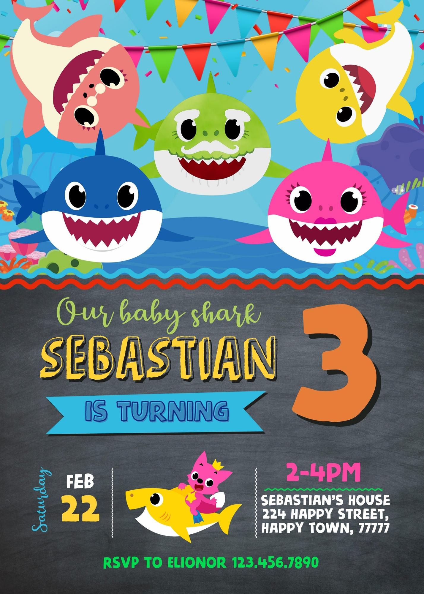 Baby Shark customizable invitation template | Share or Print | CC838