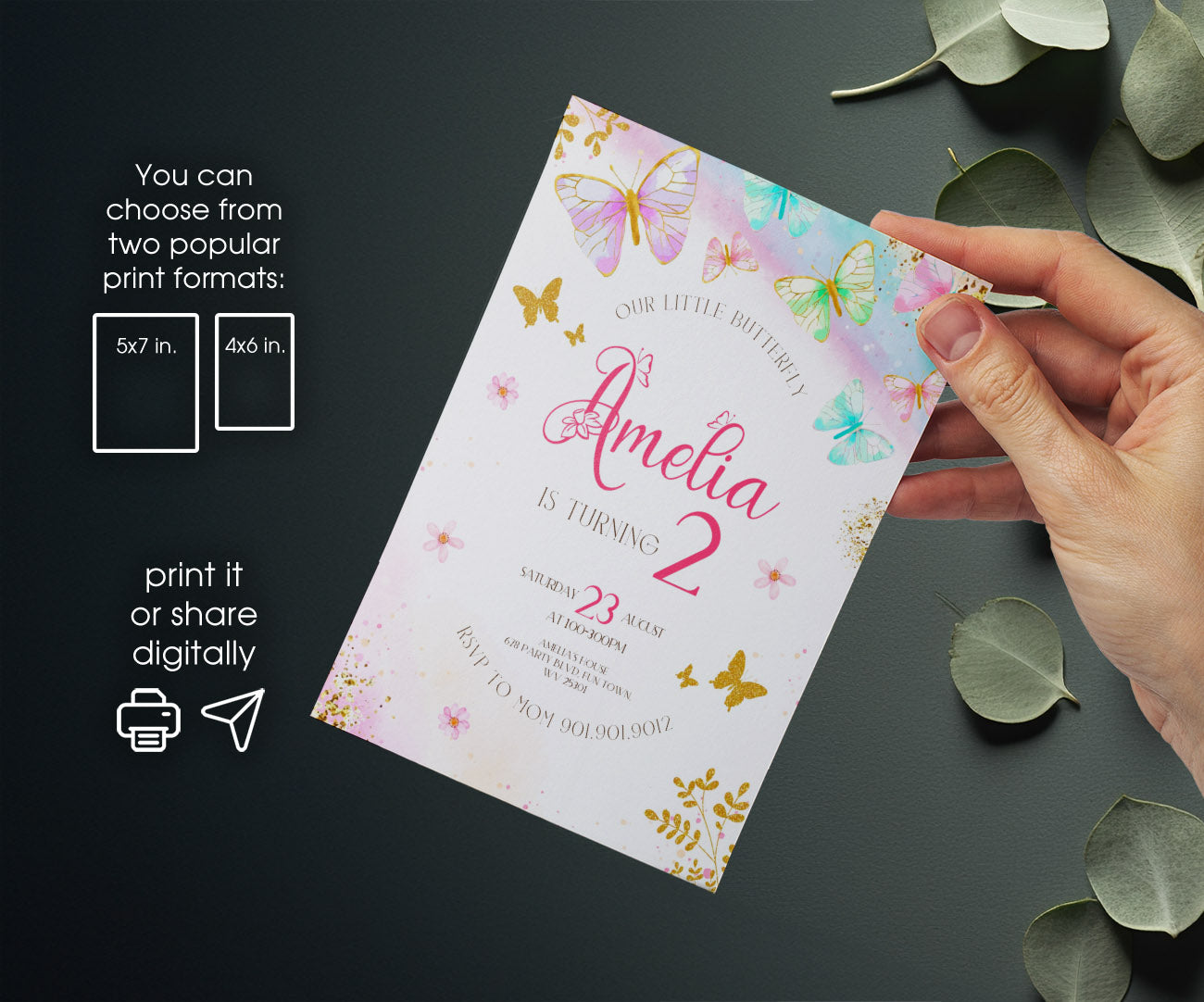 Butterfly Birthday customizable invitation template | Share or Print | girl | LP519