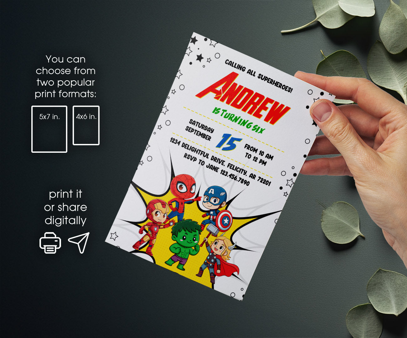 Avengers Marvel Superhero customizable invitation template | Share or Print | boy | QN287