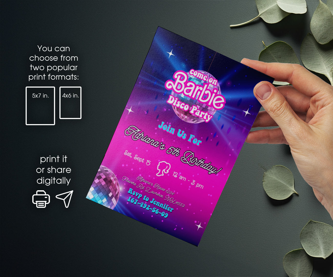 Barbie Disco Pink customizable invitation template | Share or Print | girl | DS379