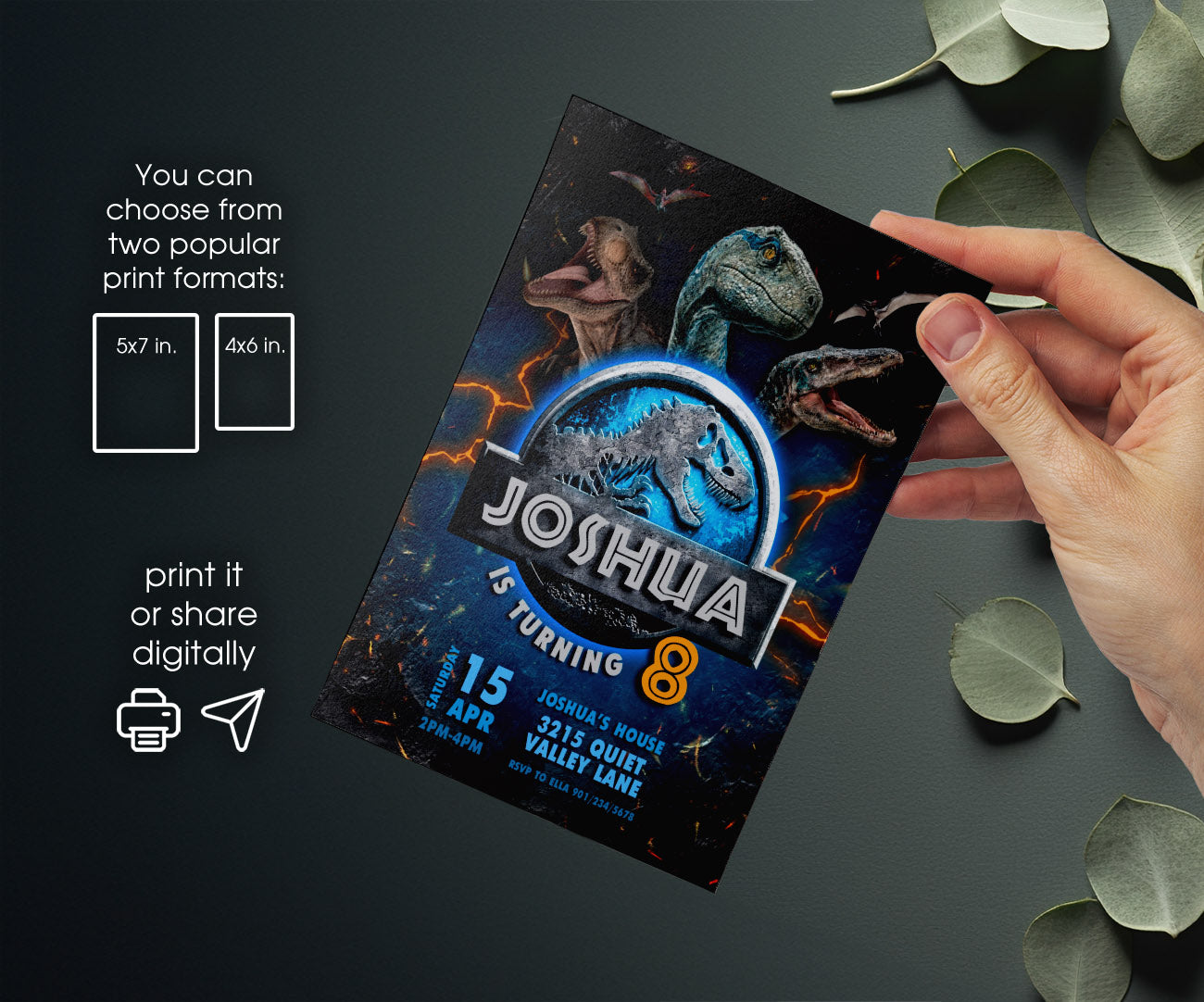 Jurassic World Dinosaur customizable invitation template | Share or Print | LT990