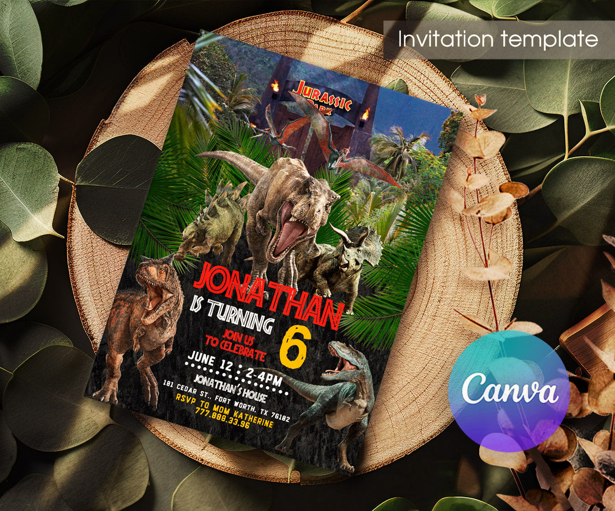 Jurassic Park Dinosaur customizable invitation template | Share or Print | HF655