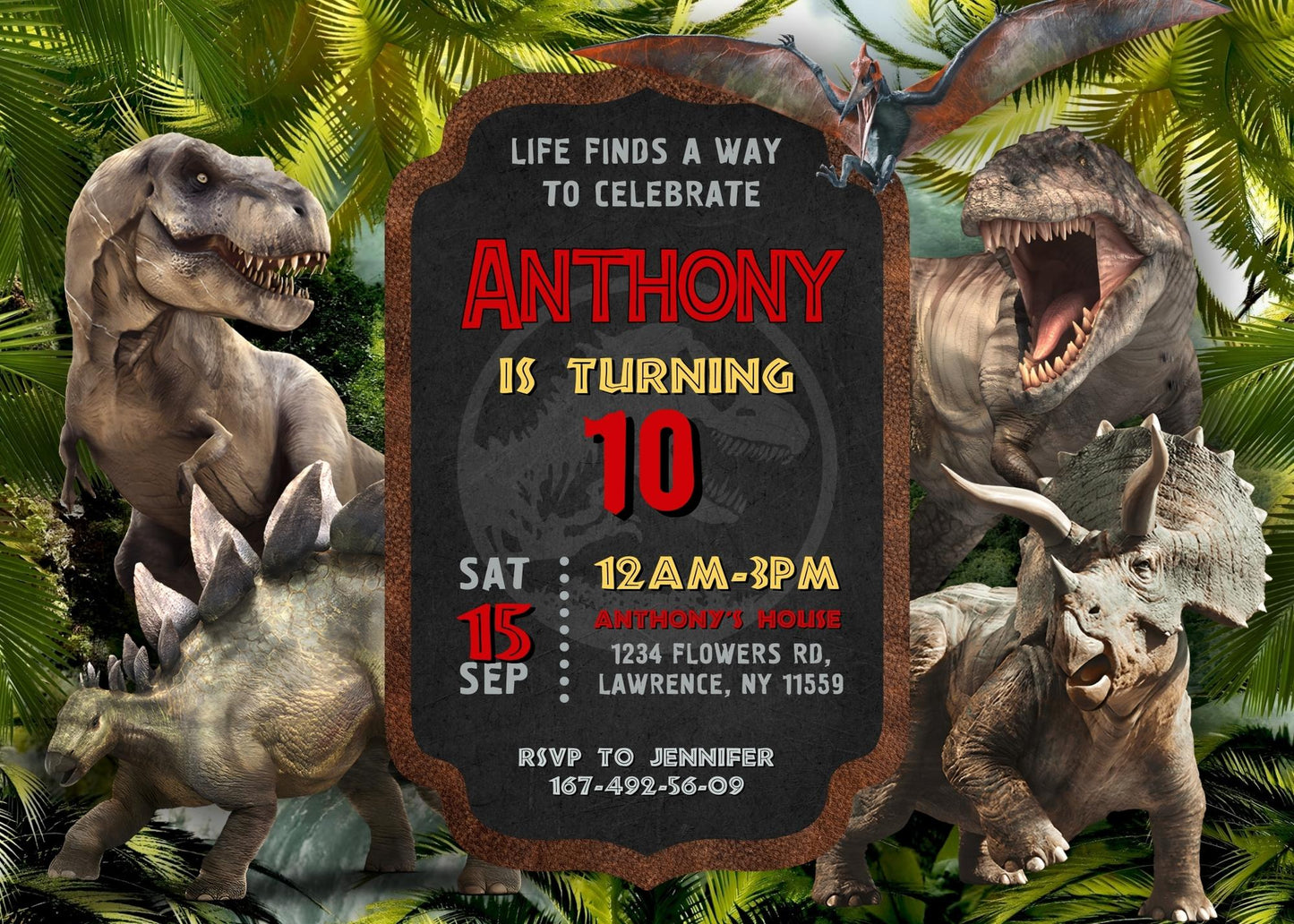 Jurassic World Dinosaur customizable invitation template | Share or Print | JD273