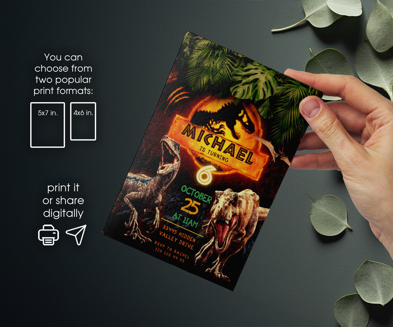Jurassic World Dinosaur customizable invitation template | Share or Print | TS761