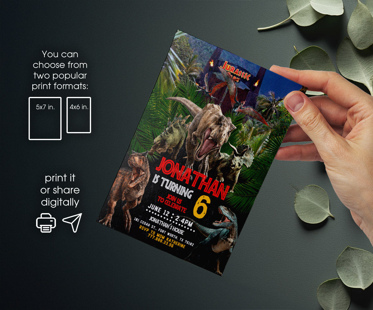 Jurassic Park Dinosaur customizable invitation template | Share or Print | HF655