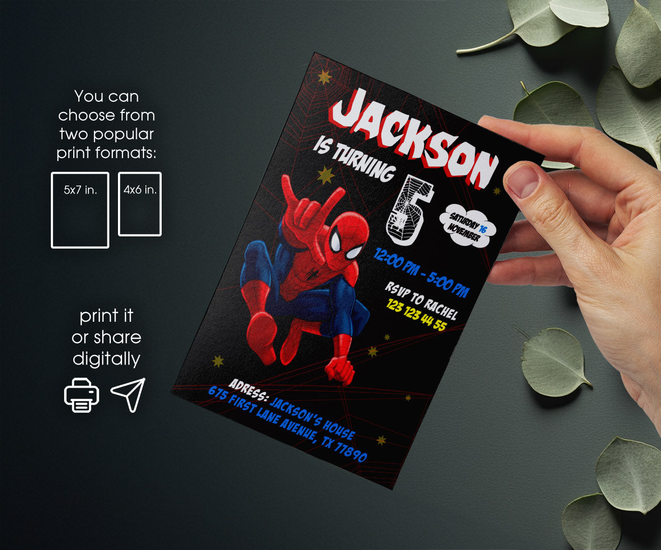 Spiderman Marvel Superhero customizable invitation template | Share or Print | boy | DN001