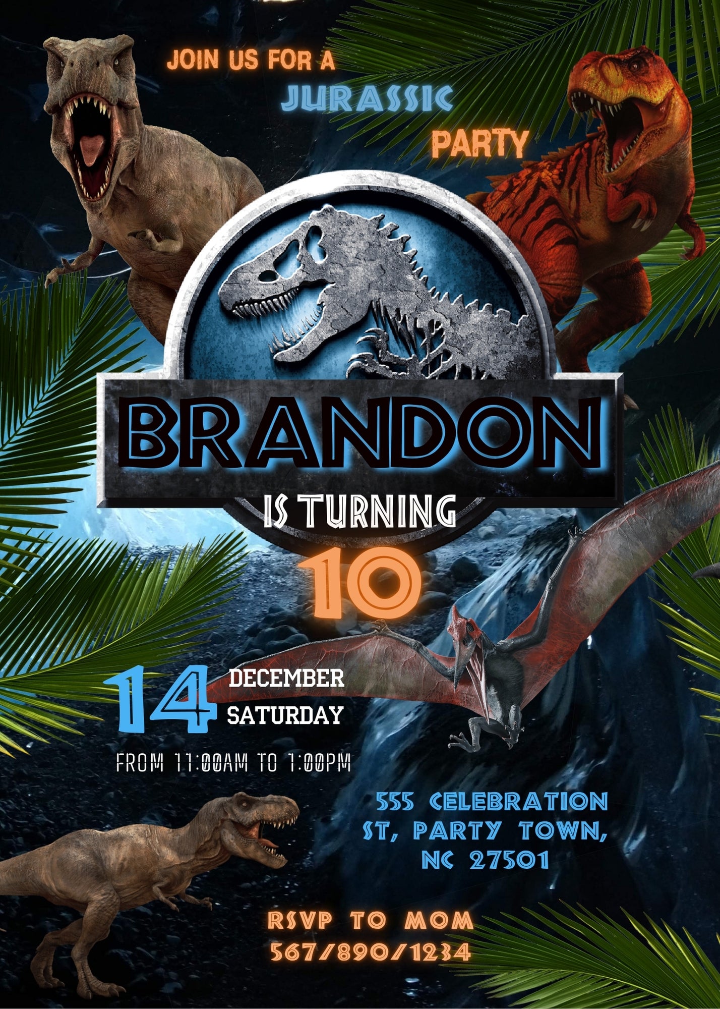 Jurassic Park Dinosaur customizable invitation template | Share or Print | MS121