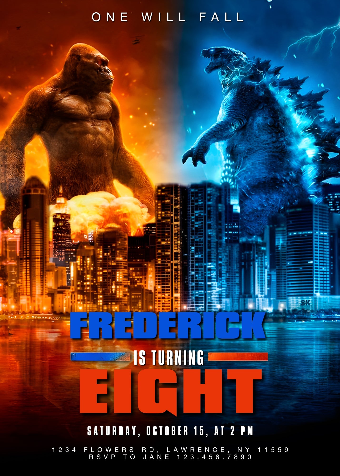 Godzilla X King Kong customizable invitation template | Share or Print | JN253