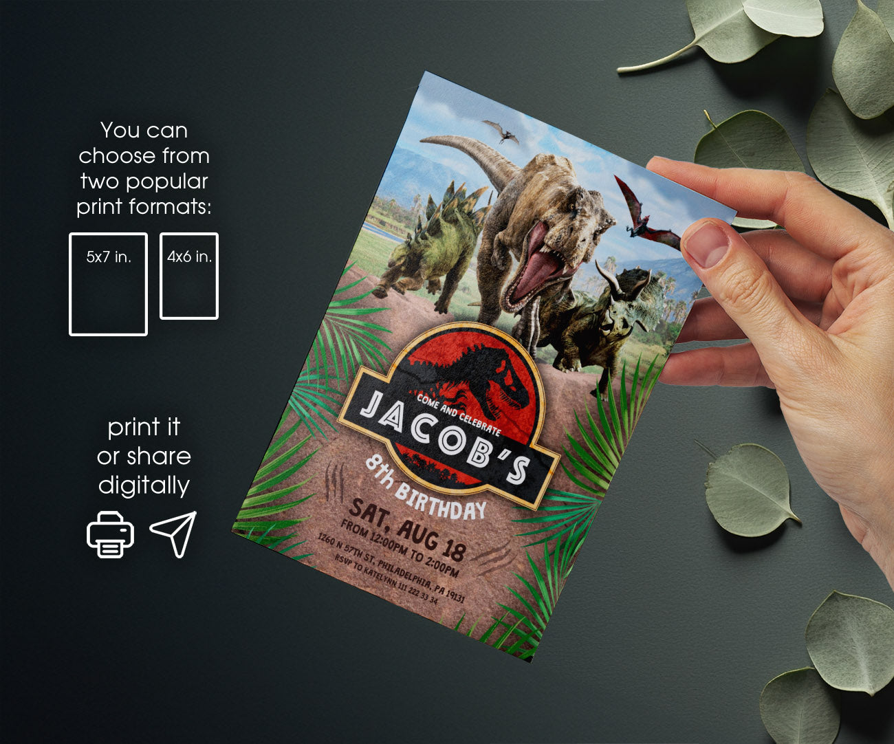 Jurassic Park Dinosaur customizable invitation template | Share or Print | RC765