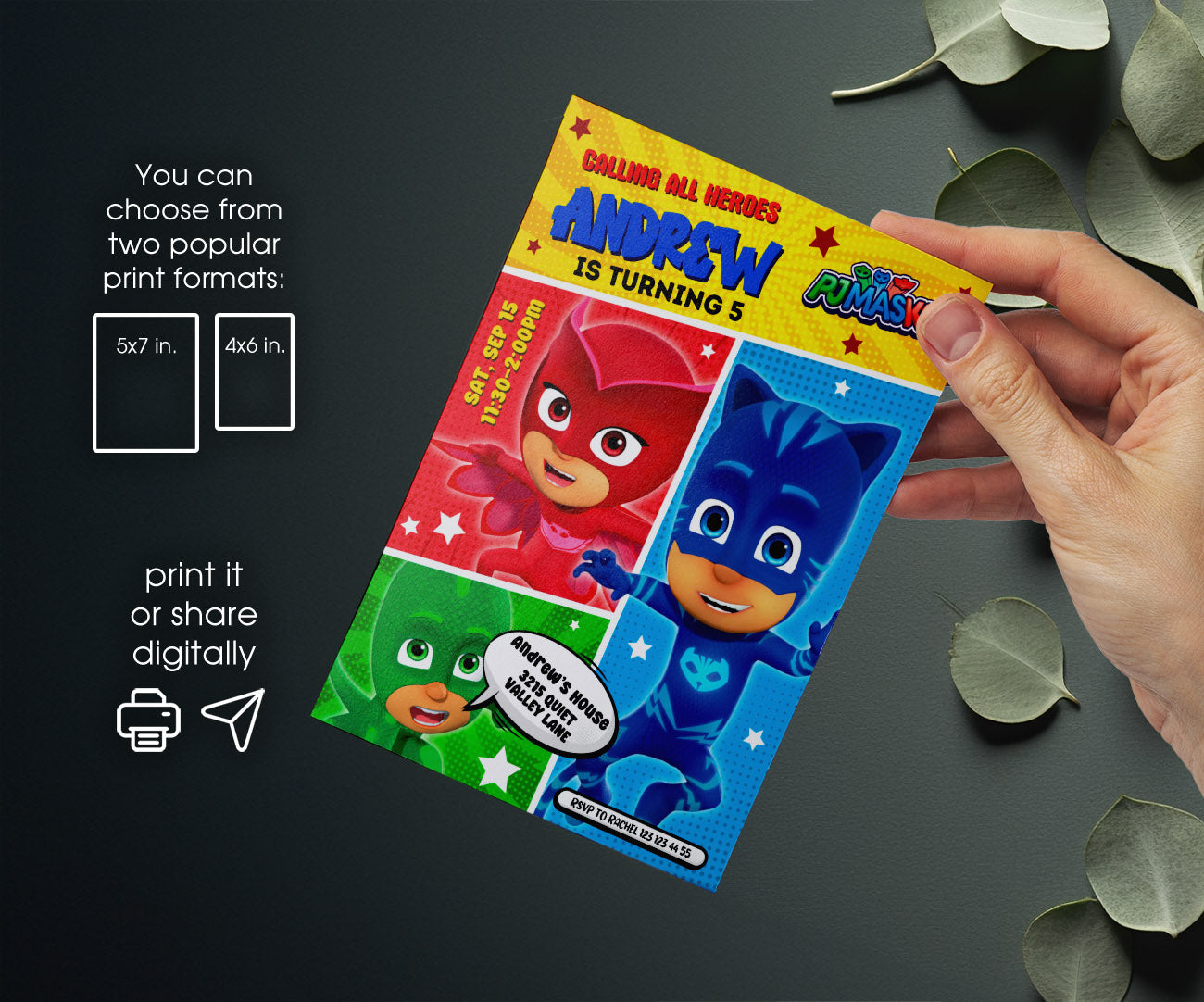 PJ Masks customizable invitation template | Share or Print | WA798