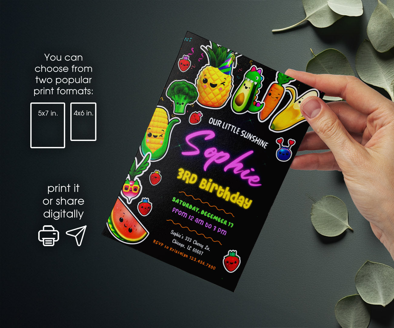 Hey Bear Sensory Dancing Fruits customizable invitation template | Share or Print | OR094