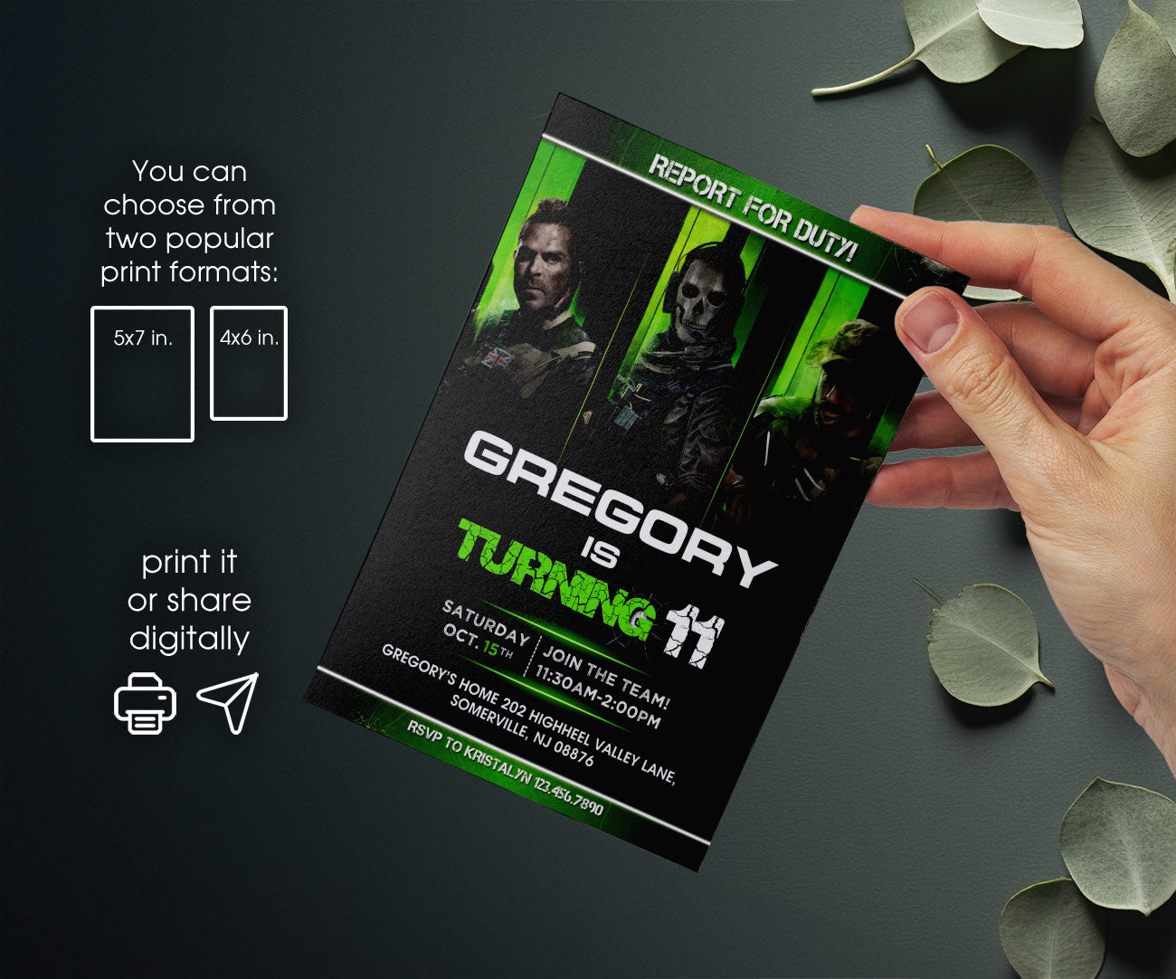 Call of Duty Gamer customizable invitation template | Share or Print | boy | KT989