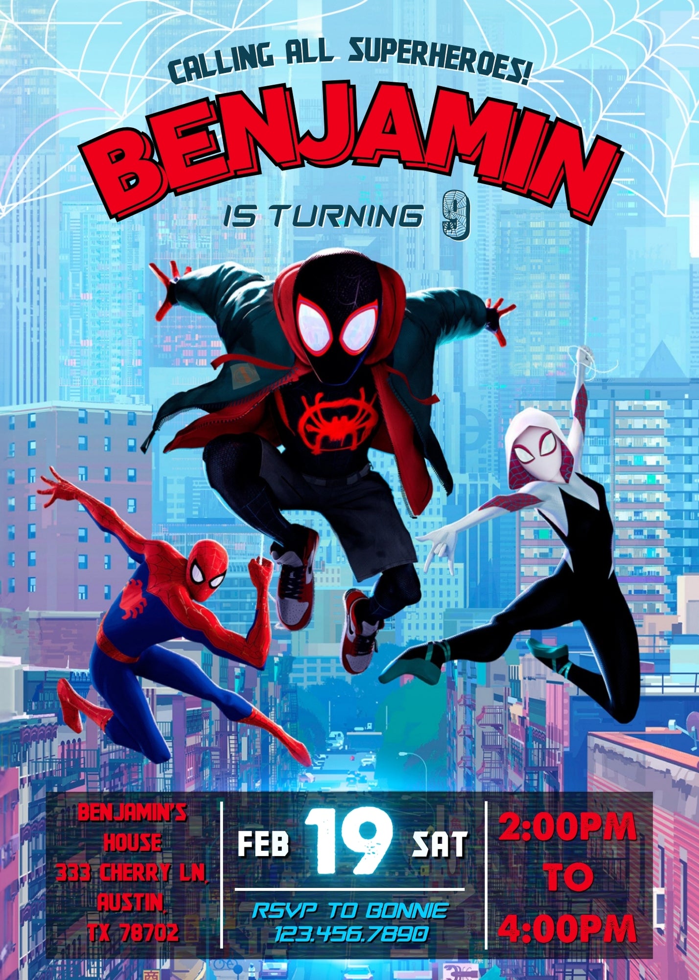 Spider Man Across the Spider-Verse customizable invitation template | Share or Print | boy | ON597