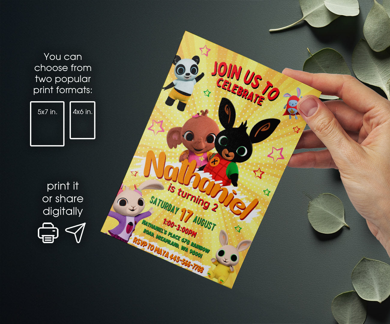 Bing Bunny customizable invitation template | Share or Print | ON724