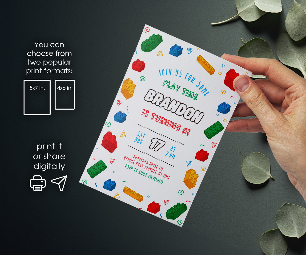 Lego customizable invitation template | Share or Print | NJ927