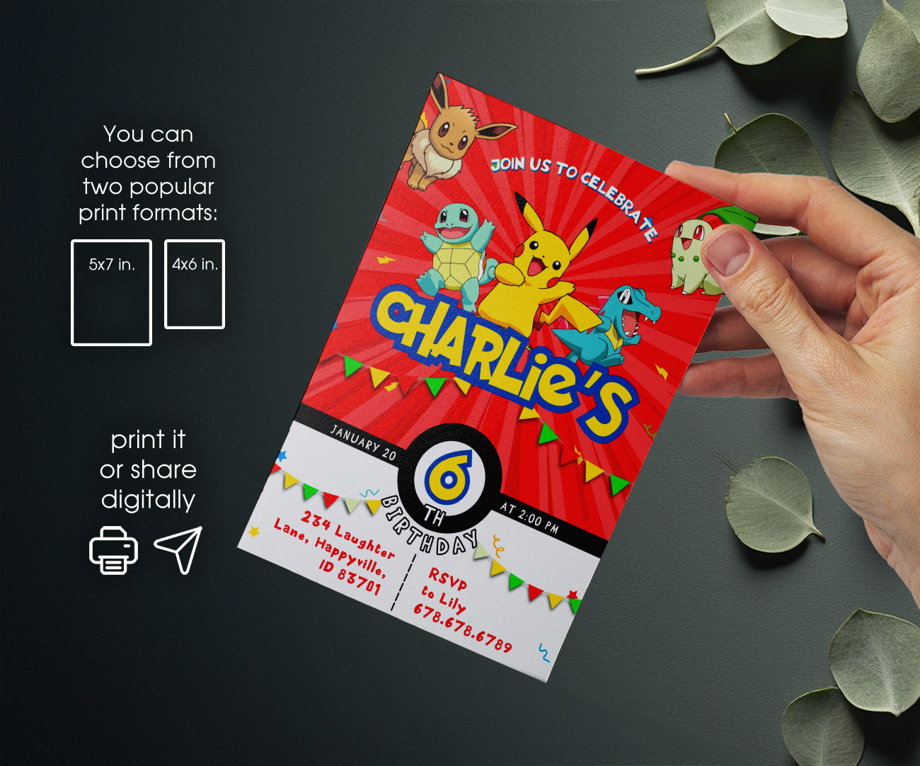 Pokemon Pikachu customizable invitation template | Share or Print | WK762