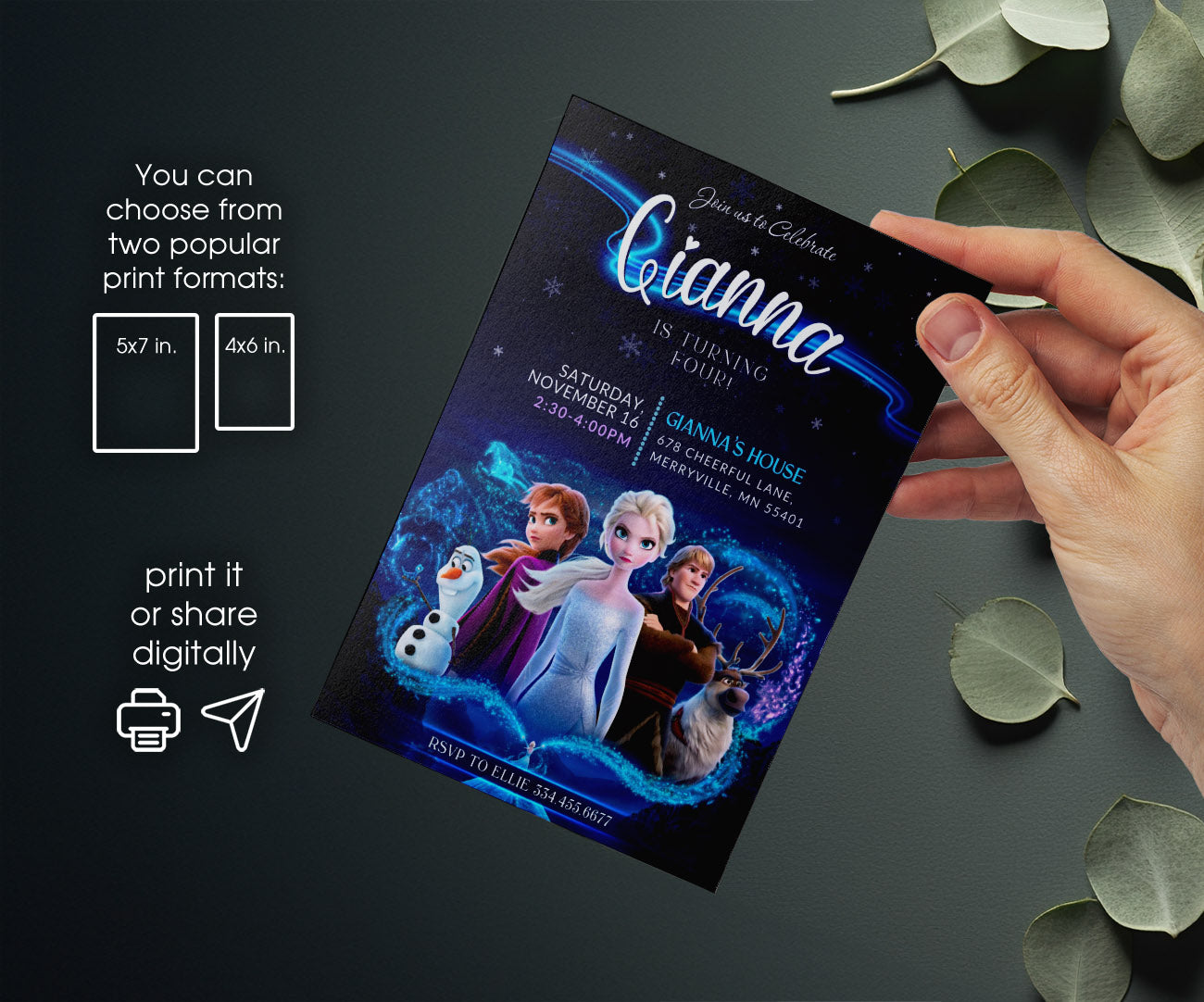 Frozen Elsa customizable invitation template | Share or Print | girl | OO640