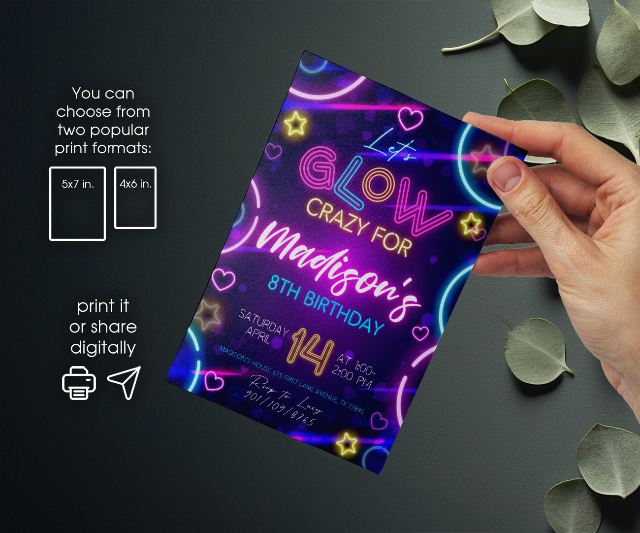 Lets Glow Crazy customizable invitation template | Share or Print | EQ098
