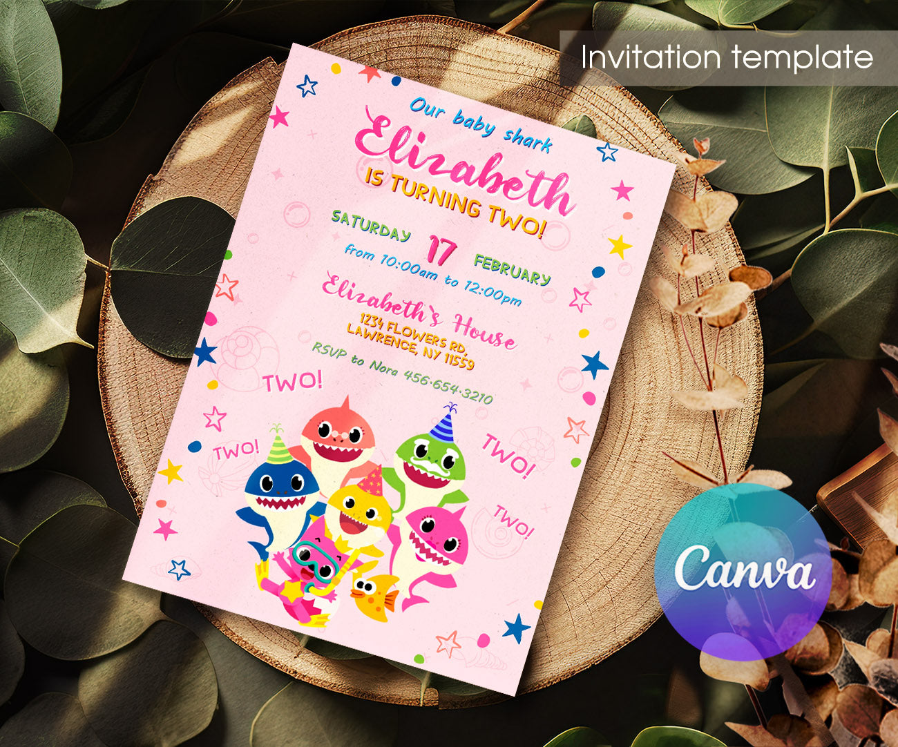 Baby Shark customizable invitation template | Share or Print | ZB996