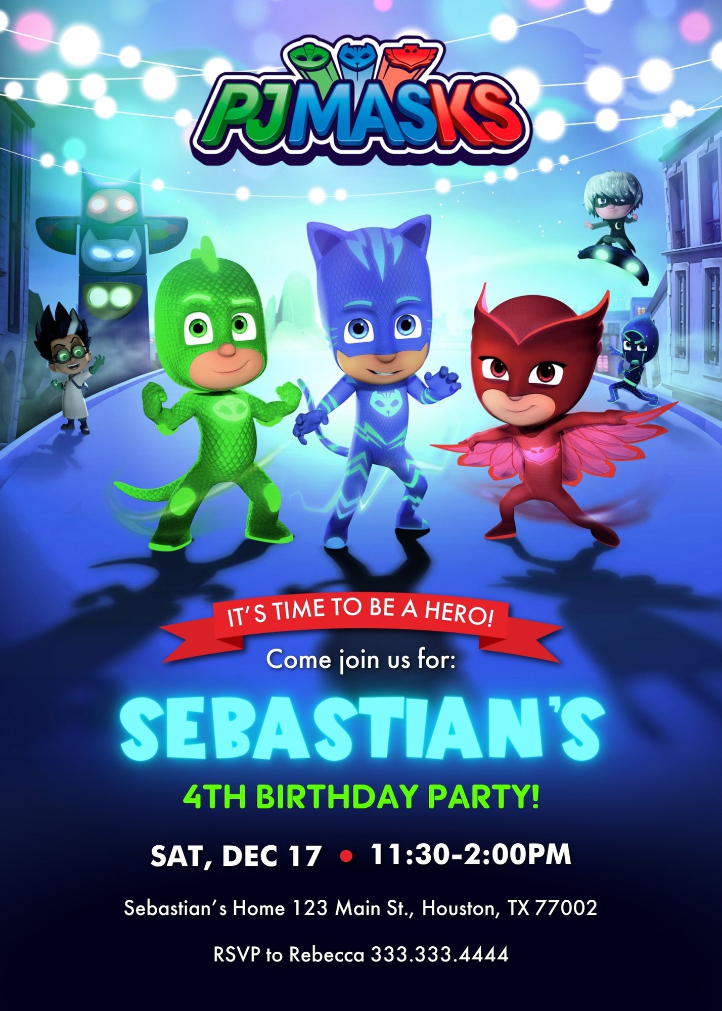 PJ Masks customizable invitation template | Share or Print | SF201