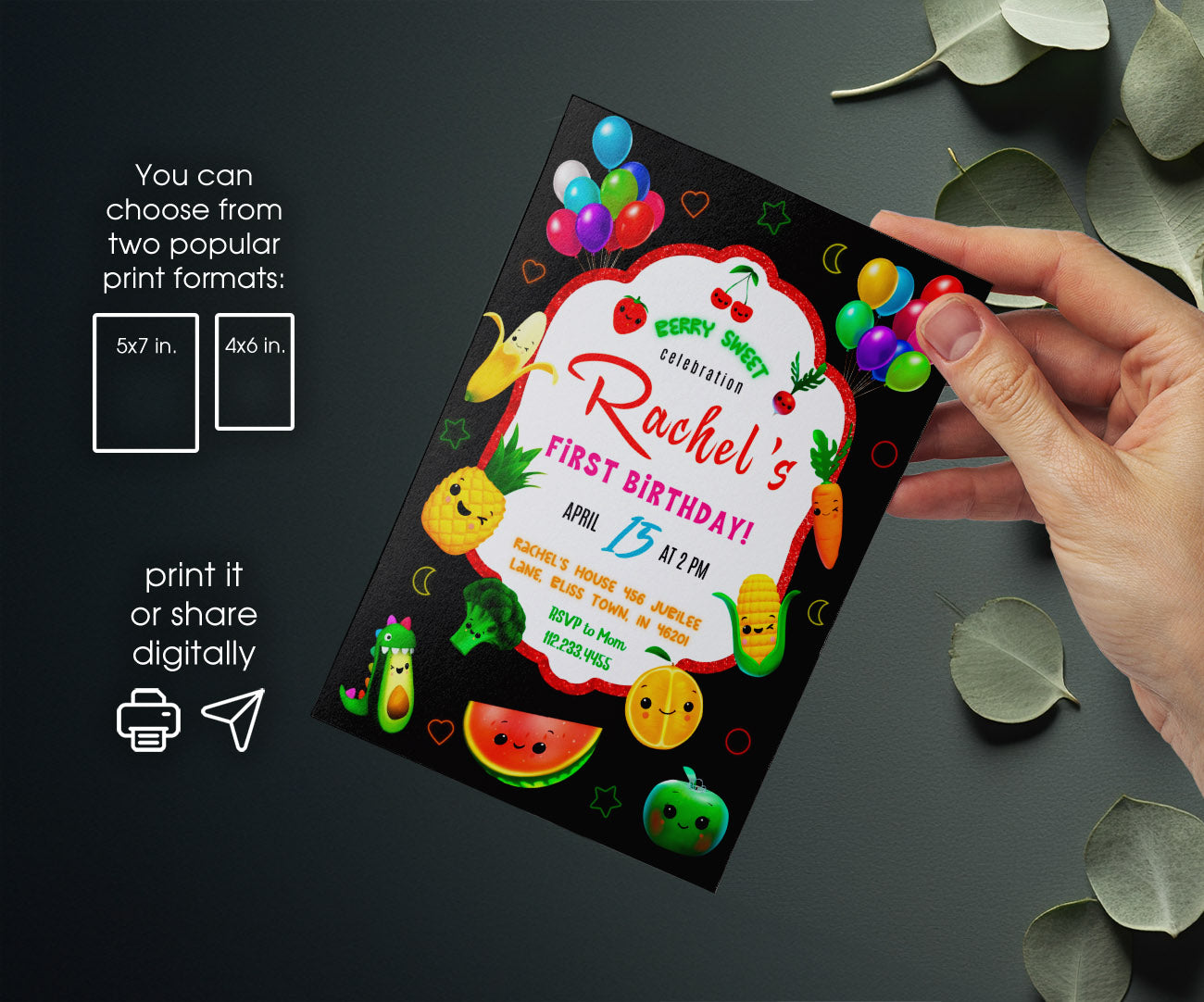 Hey Bear Sensory Dancing Fruits customizable invitation template | Share or Print | ZS009