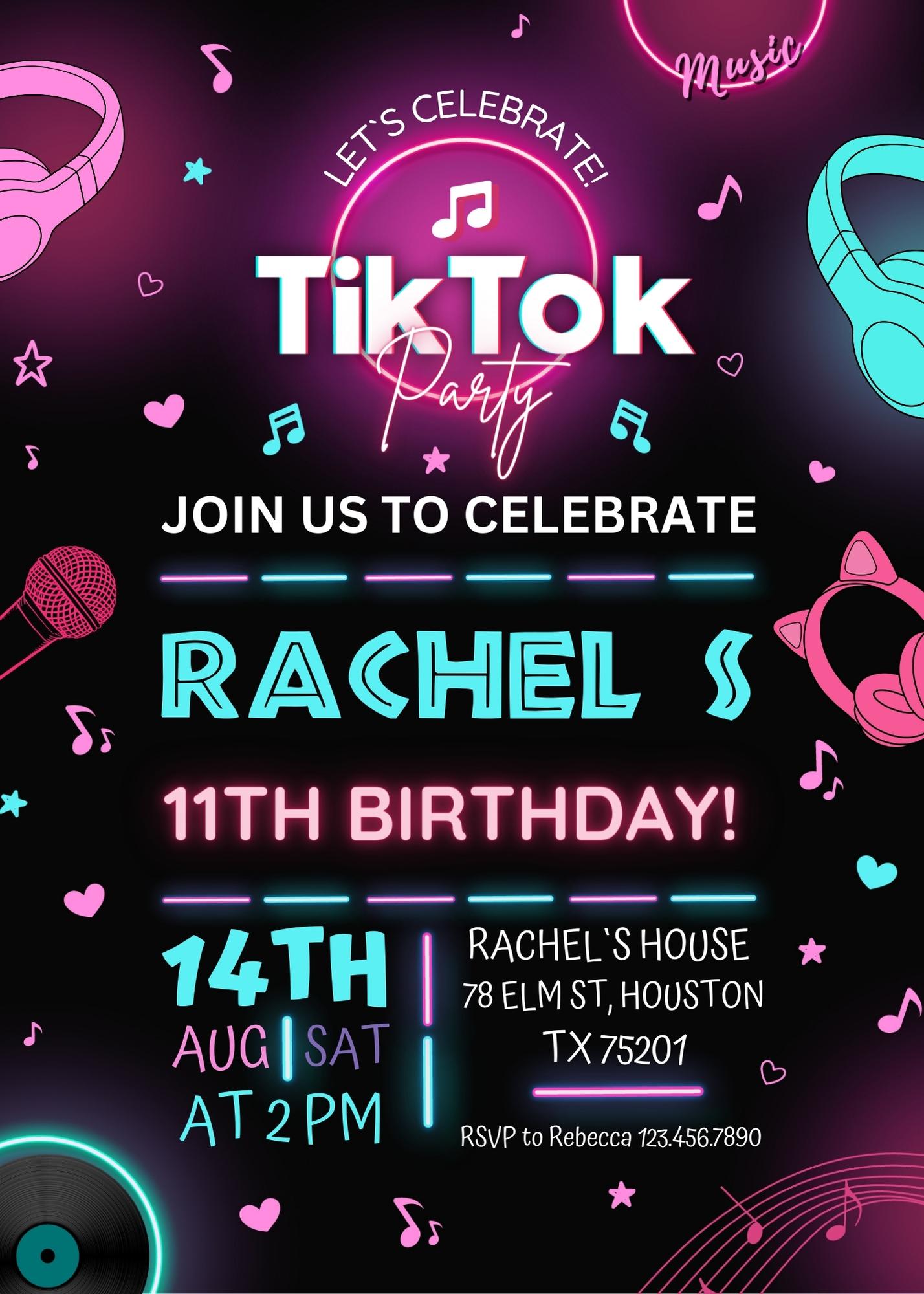Tik Tok Party customizable invitation template | Share or Print | TG172