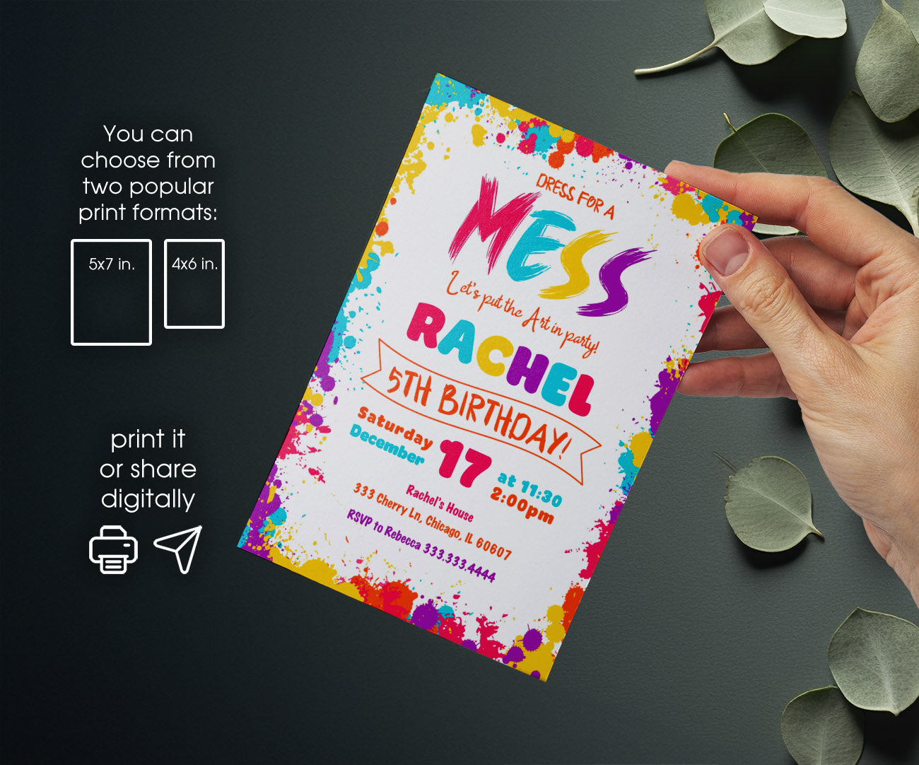 Art Dress For A Mess customizable invitation template | Share or Print | girl | LJ273