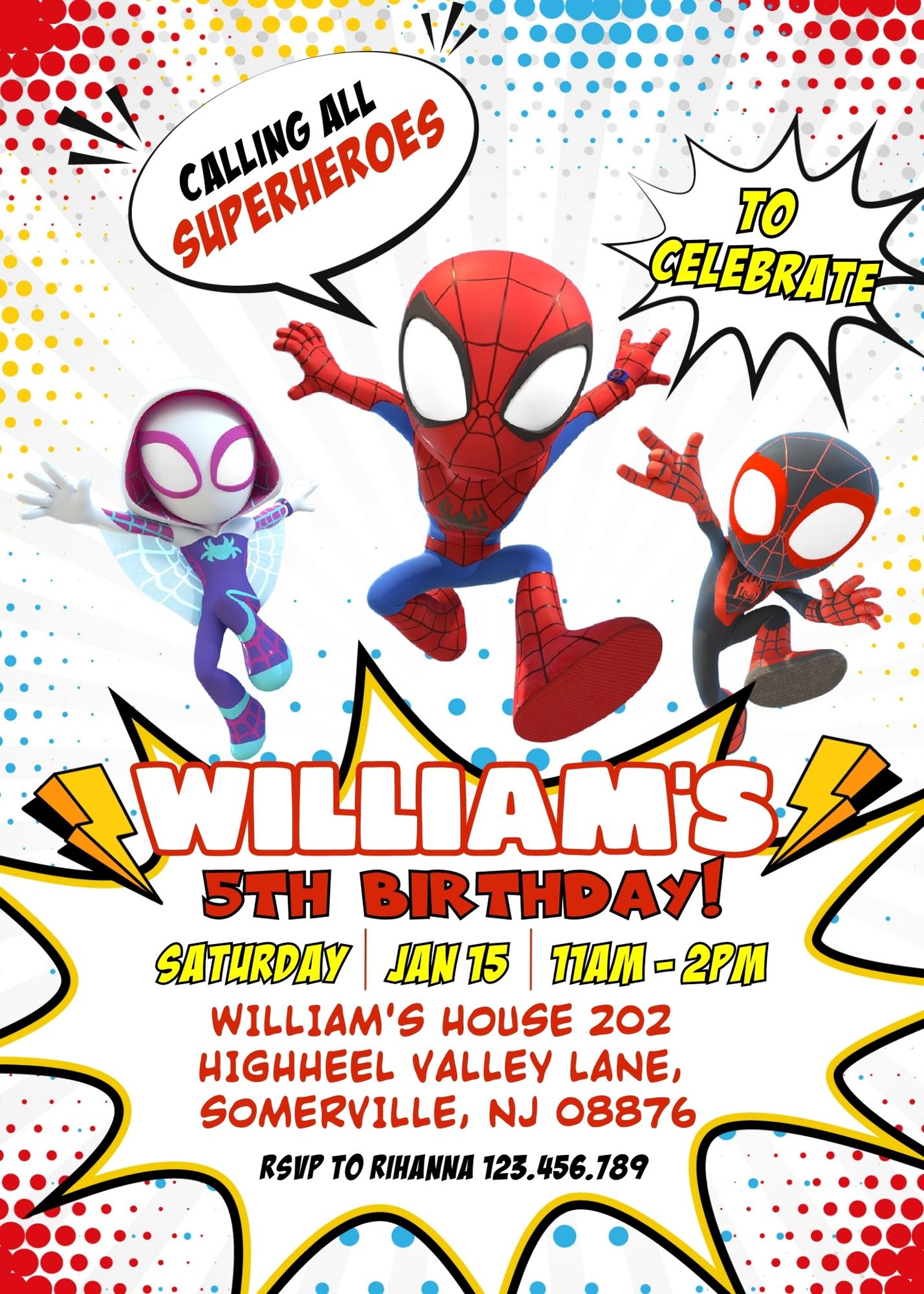 Spidey and His Amazing Friends customizable invitation template | Share or Print | boy | XE396