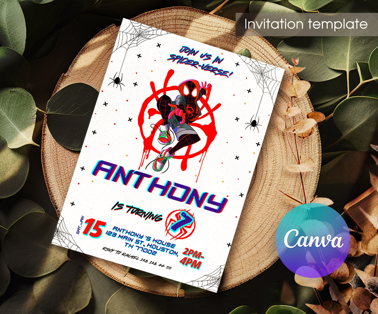 Spider Man Across the Spider-Verse customizable invitation template | Share or Print | boy | FJ413