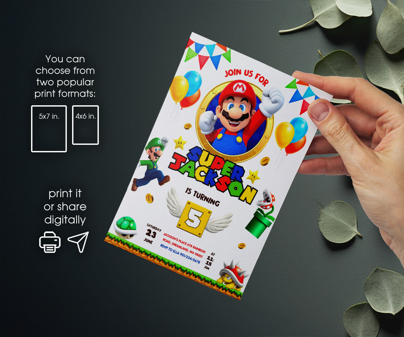 Super Mario Bros customizable invitation template | Share or Print | BH342