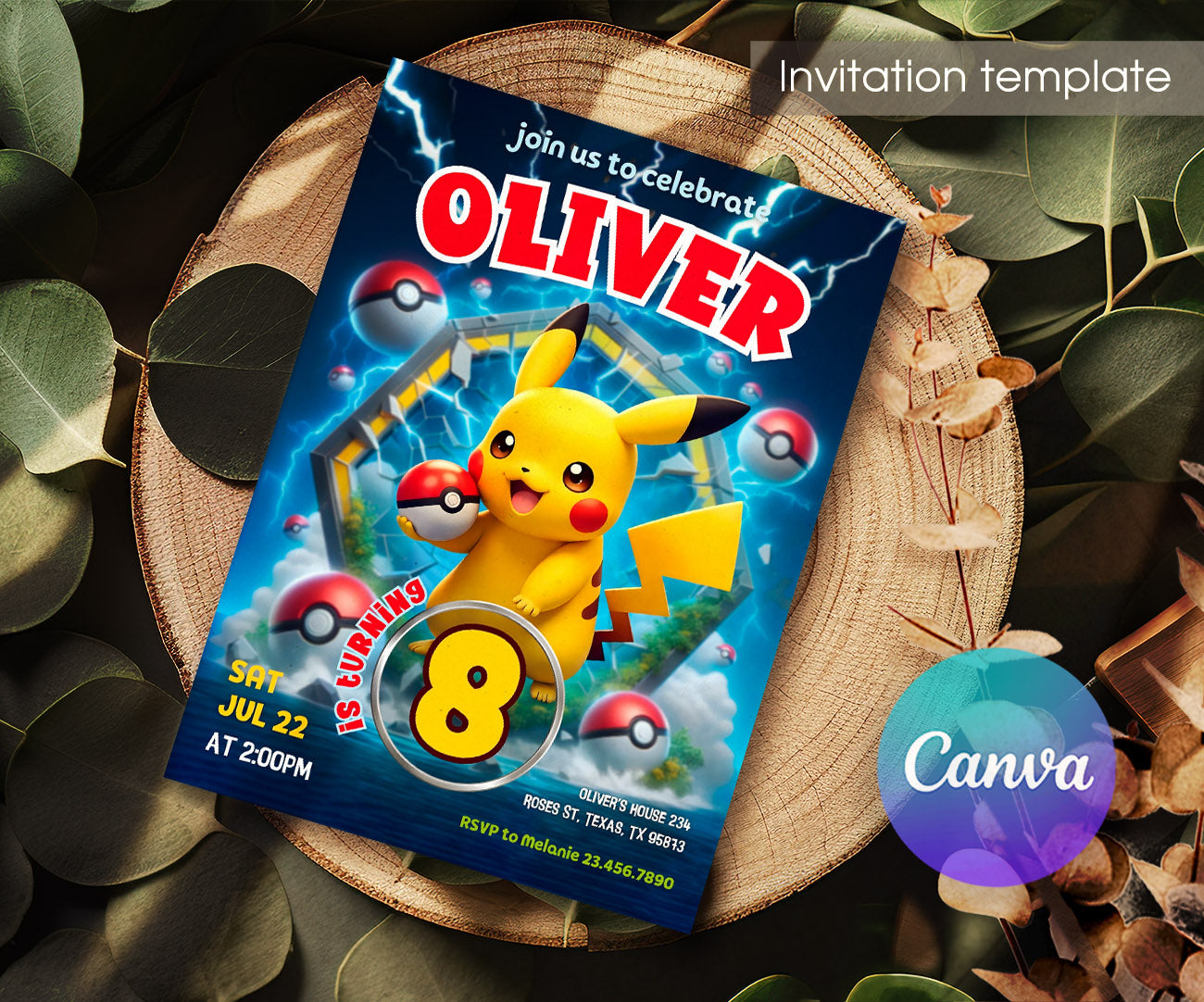 Pokemon Pikachu customizable invitation template | Share or Print | JF062
