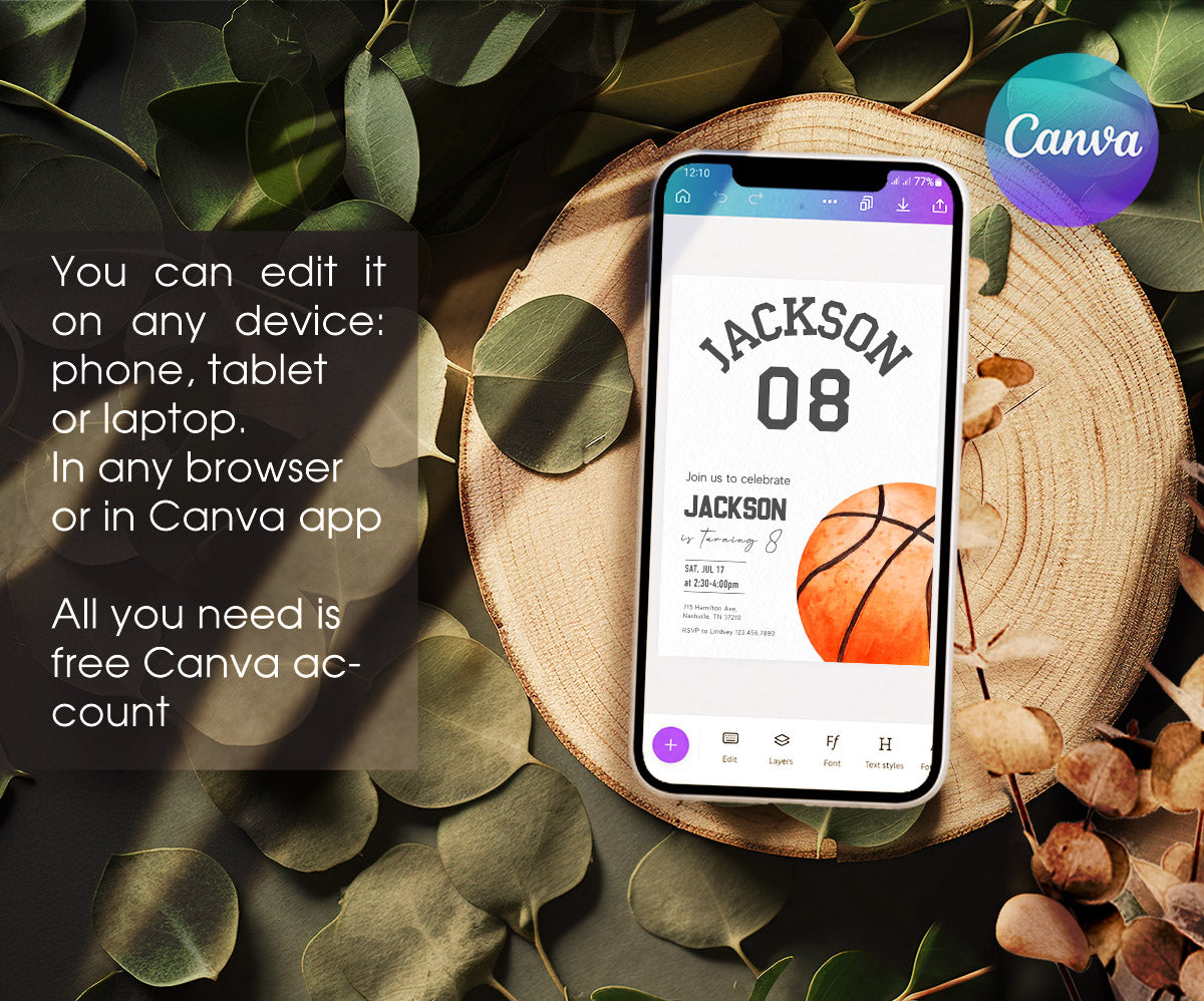 Basketball NBA Slam Dunk customizable invitation template | Share or Print | boy | NK224