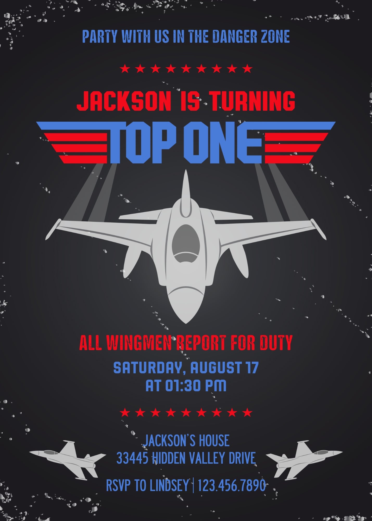 Top Gun One Jet Fighter customizable invitation template | Share or Print | boy | XR577