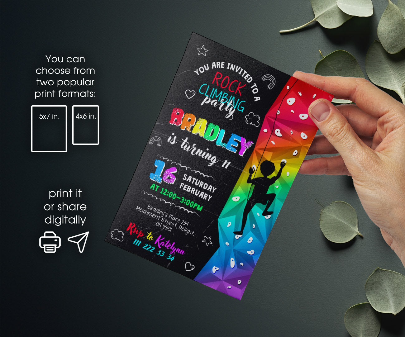 Rock Climbing customizable invitation template | Share or Print | DJ775