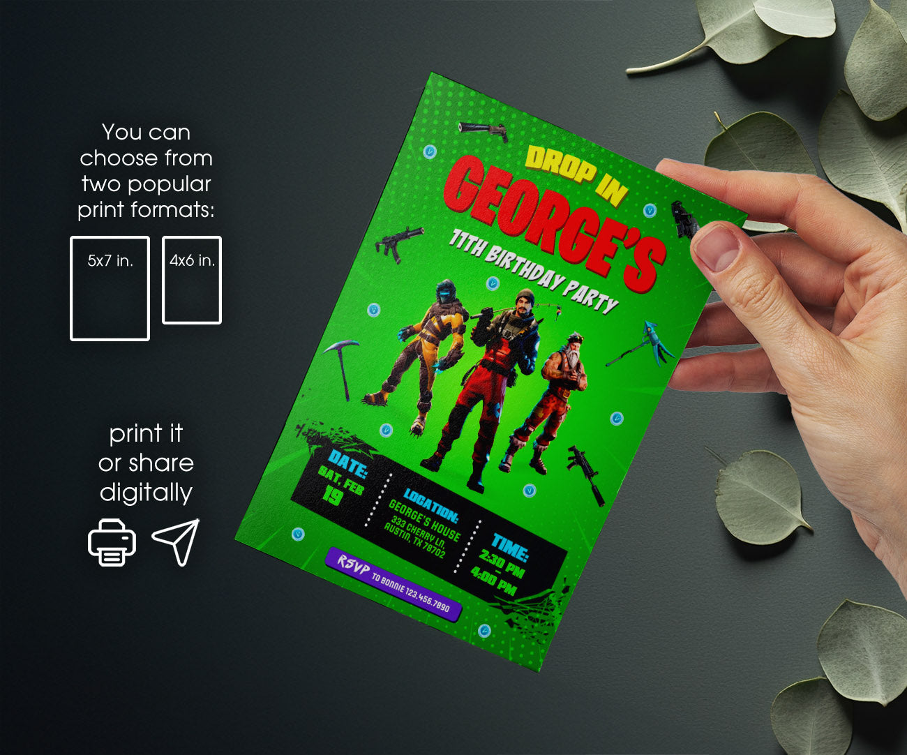 Fortnite Gamer customizable invitation template | Share or Print | boy | QV846