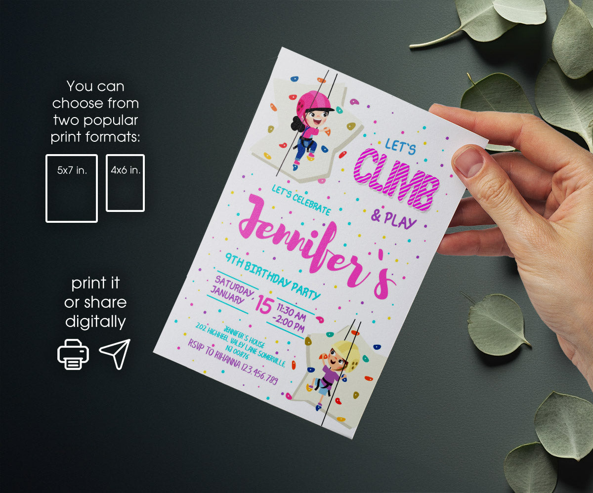 Rock Climbing customizable invitation template | Share or Print | KH743