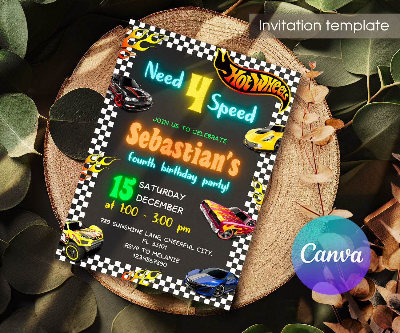 Hot Wheels Need Four Speed customizable invitation template | Share or Print | boy | GD860